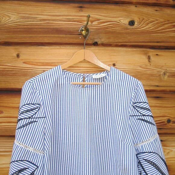 Tanya Taylor Blue White Blouse Top - Picture 7 of 11